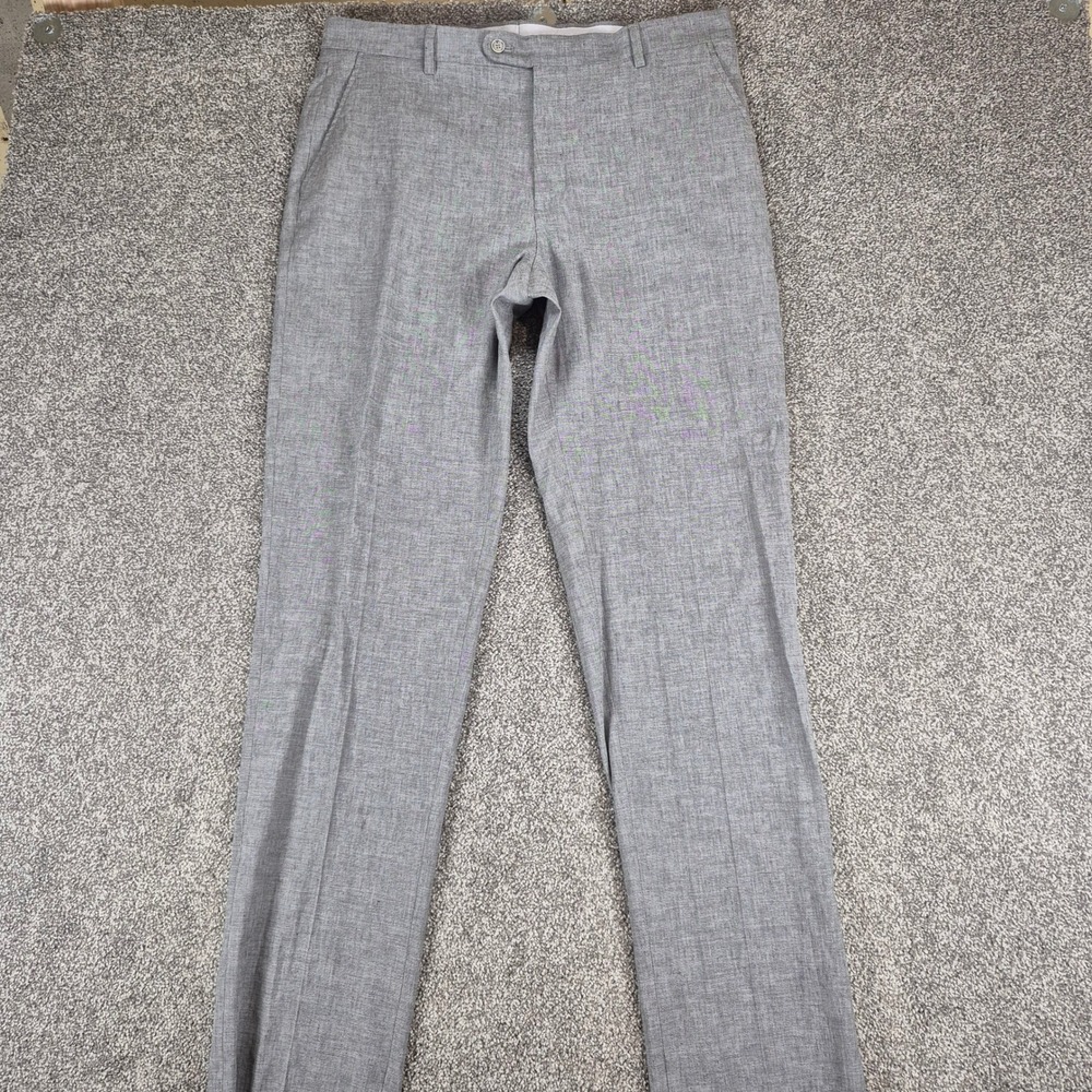 Joseph Abboud Pants Mens 36 Gray Linen Blend Nova Fides Italian Raw Hem‎